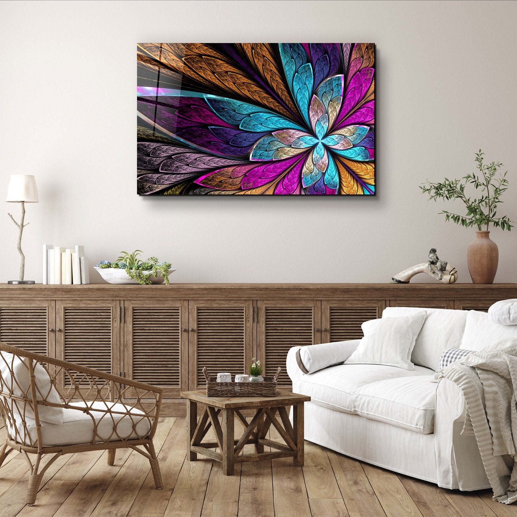 ・"Neon Colored Leaves"・Glass Wall Art