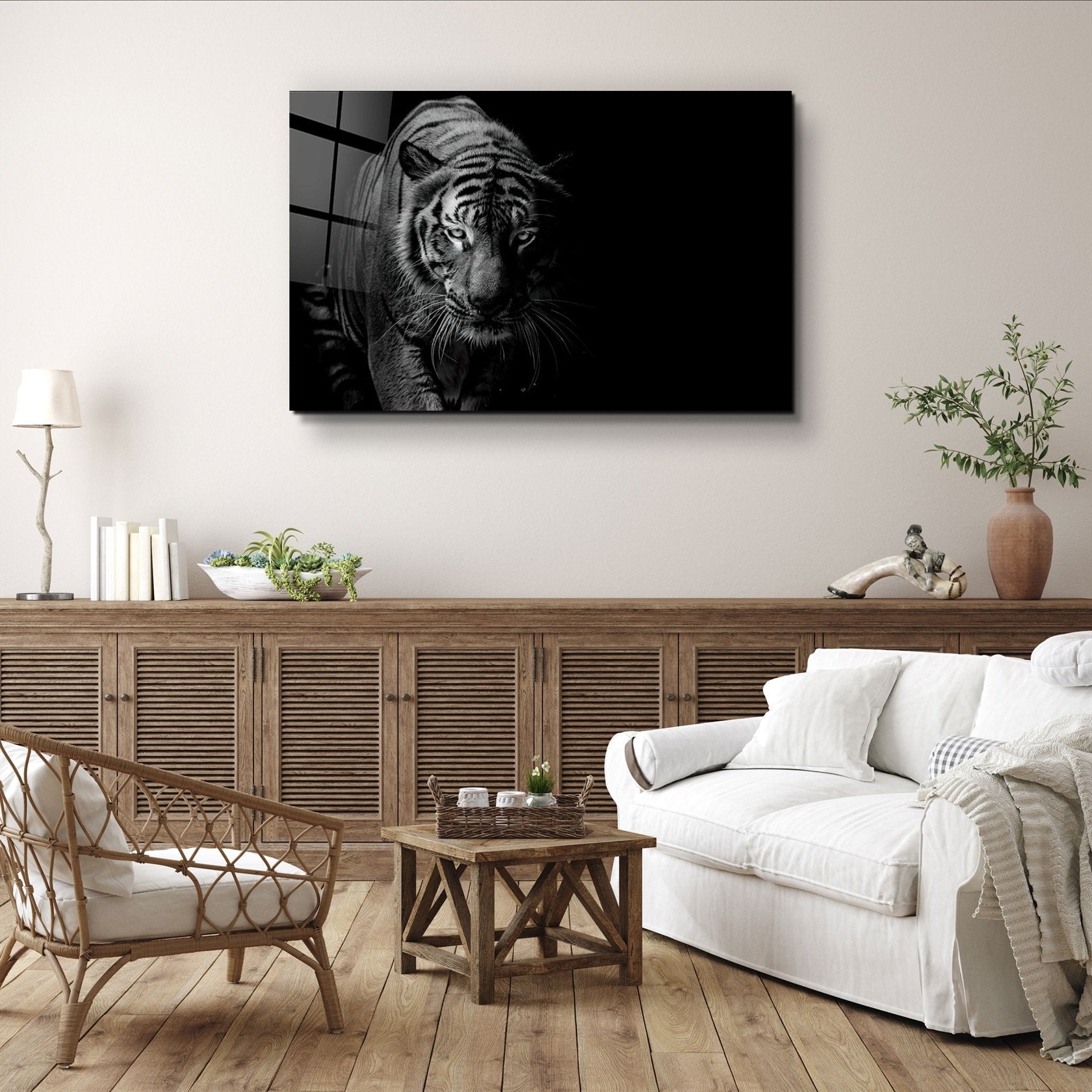 ・"Tiger in the Black"・Glass Wall Art