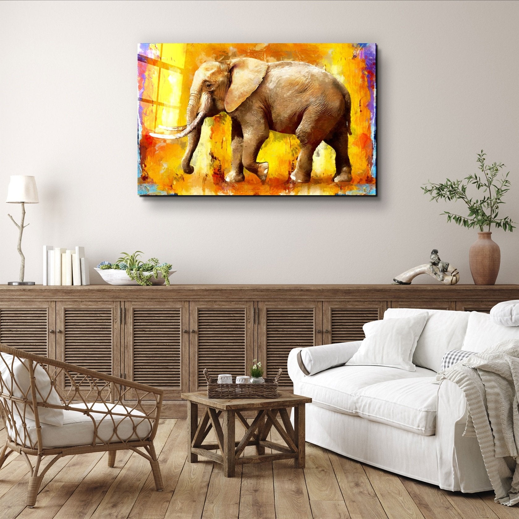 ・"Elephant Yellow"・Glass Wall Art