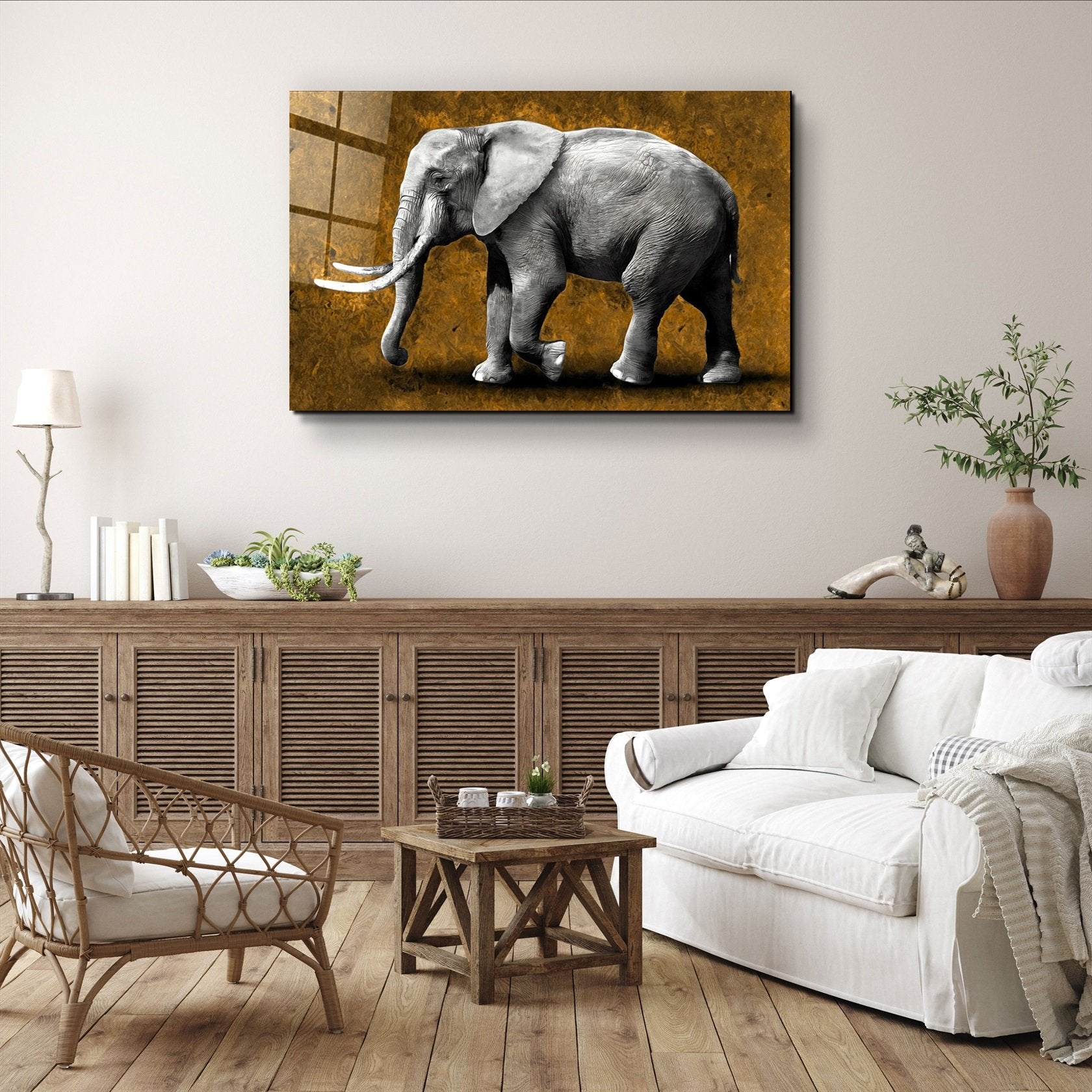 ・« Éléphant marron »・Art mural en verre