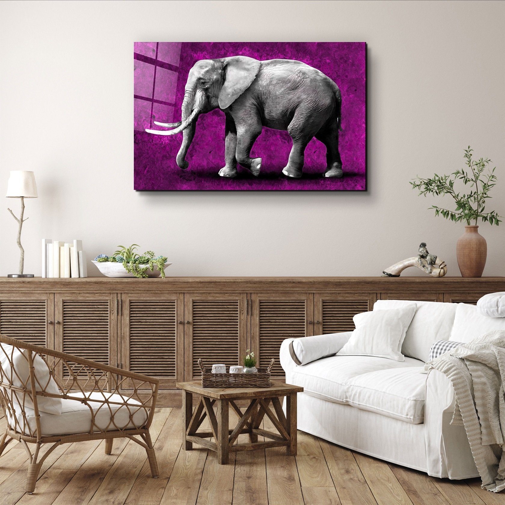 ・"Elephant Purple"・Glass Wall Art