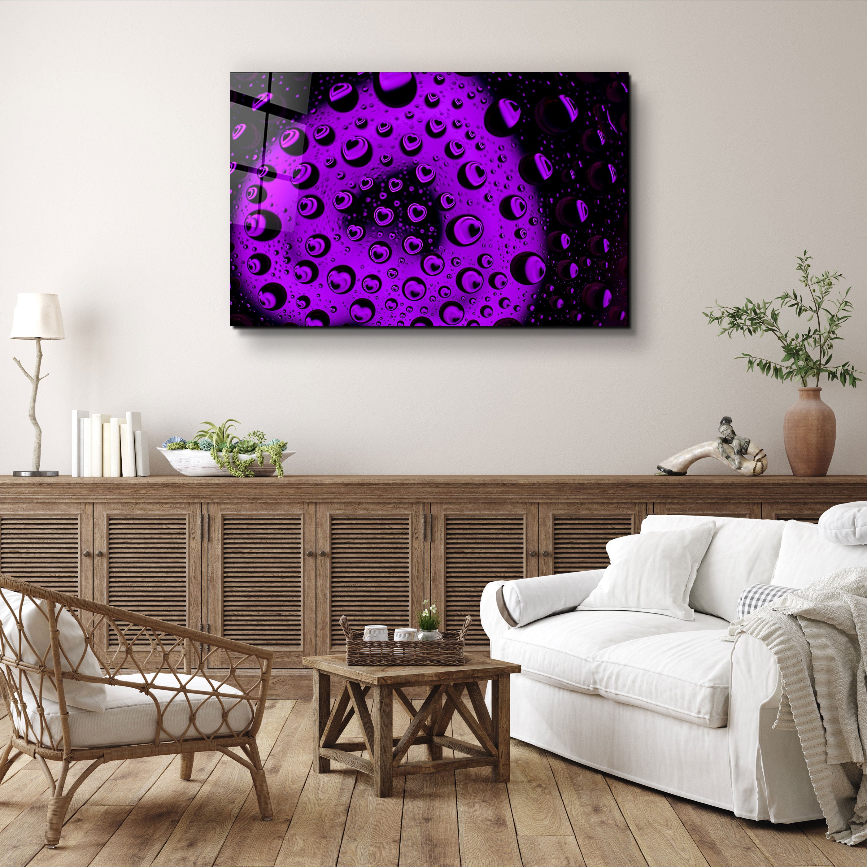 ・"Gouttes d'eau - Coeur violet"・Art mural en verre