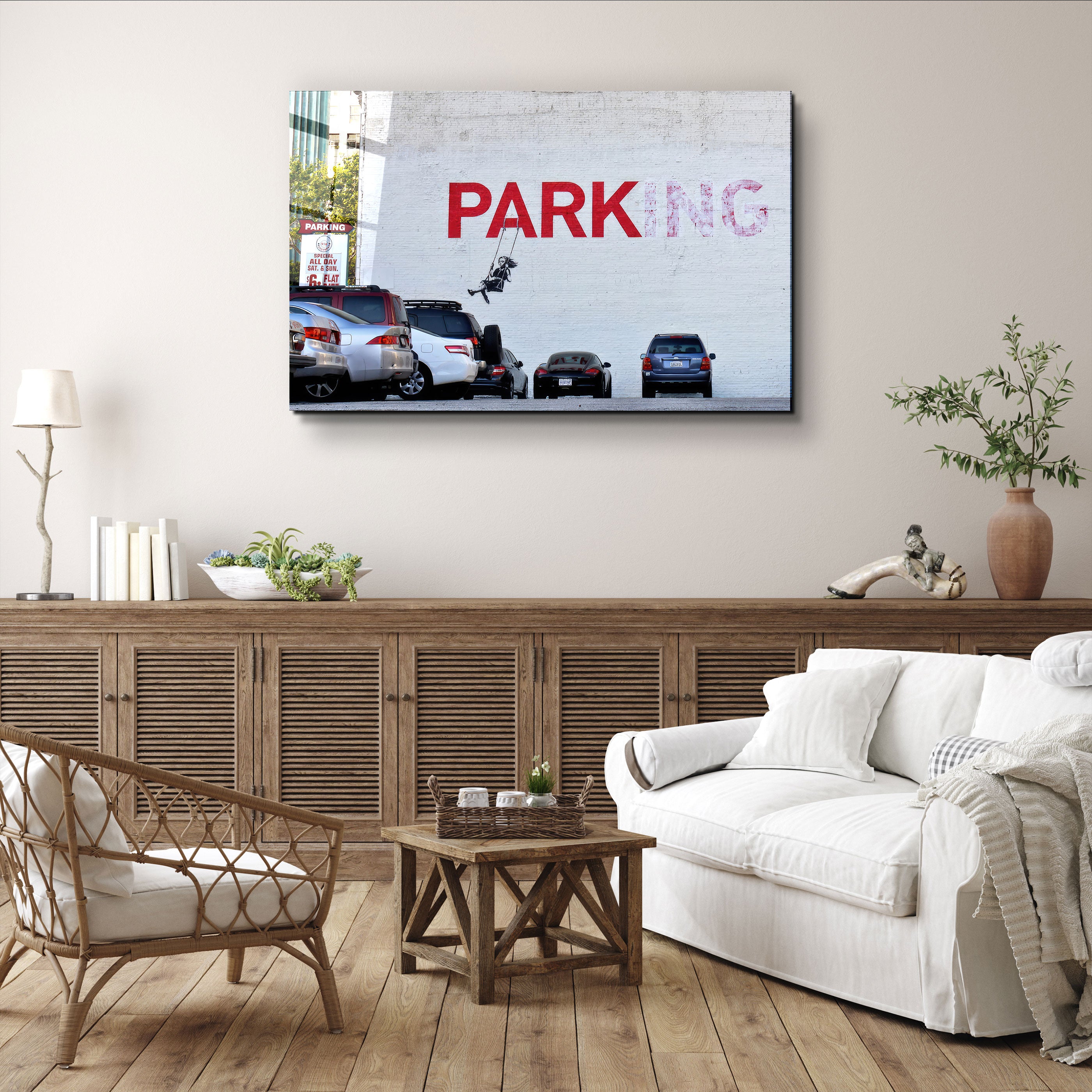 ・„Banksy – Parking“・Designer-Kollektion <tc>Glasbild</tc>