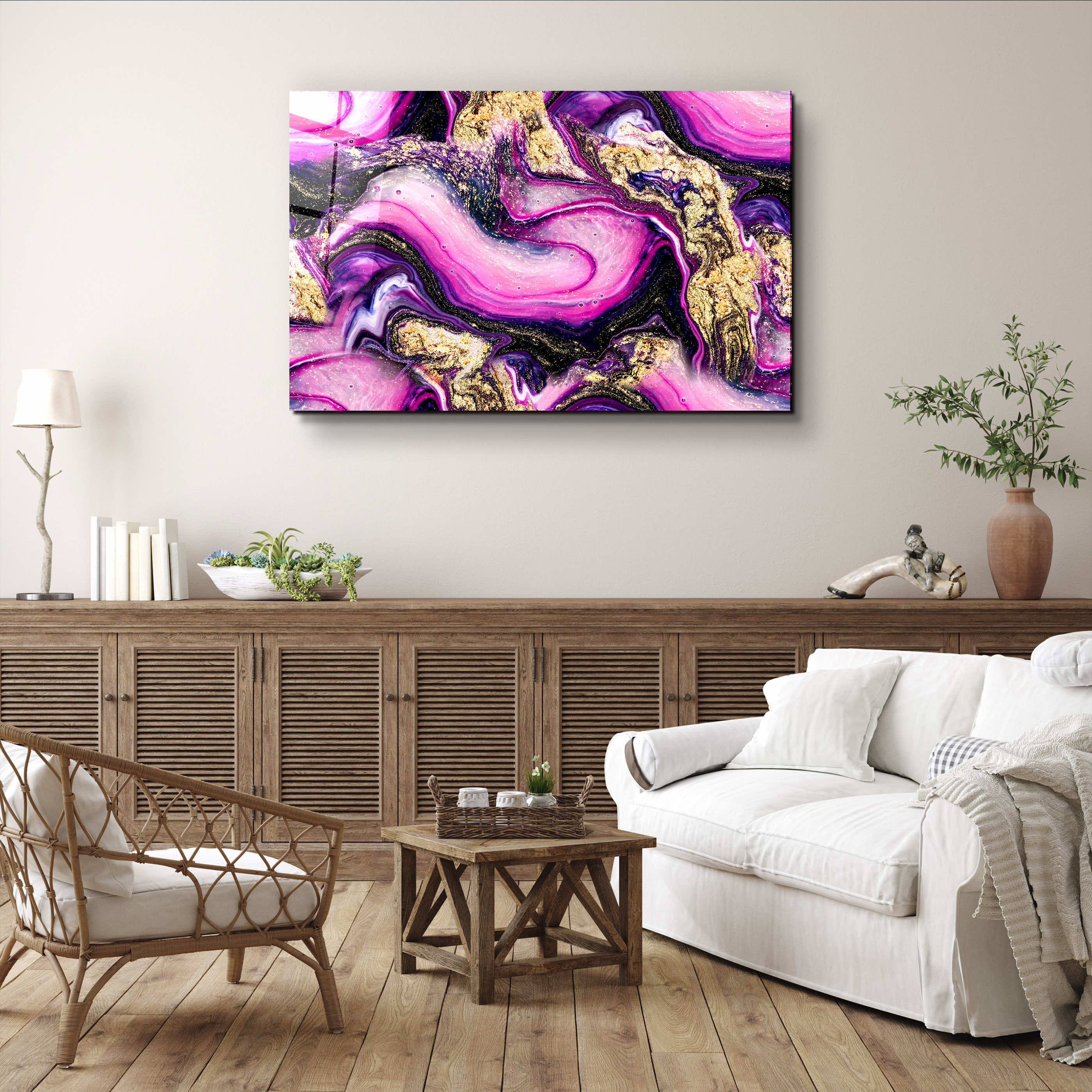 ・"Marble Collection H14 - PinkPurple"・Glass Wall Art