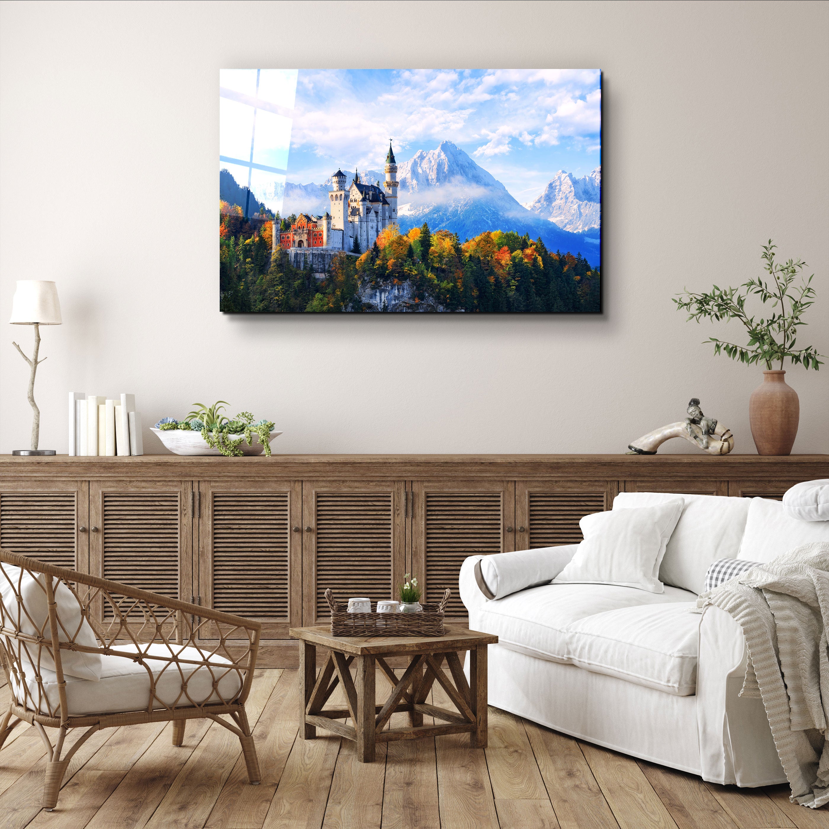 ・"Beautiful view of Neuschwanstein castle in the Bavarian Alps, Germany"・Glass Wall Art