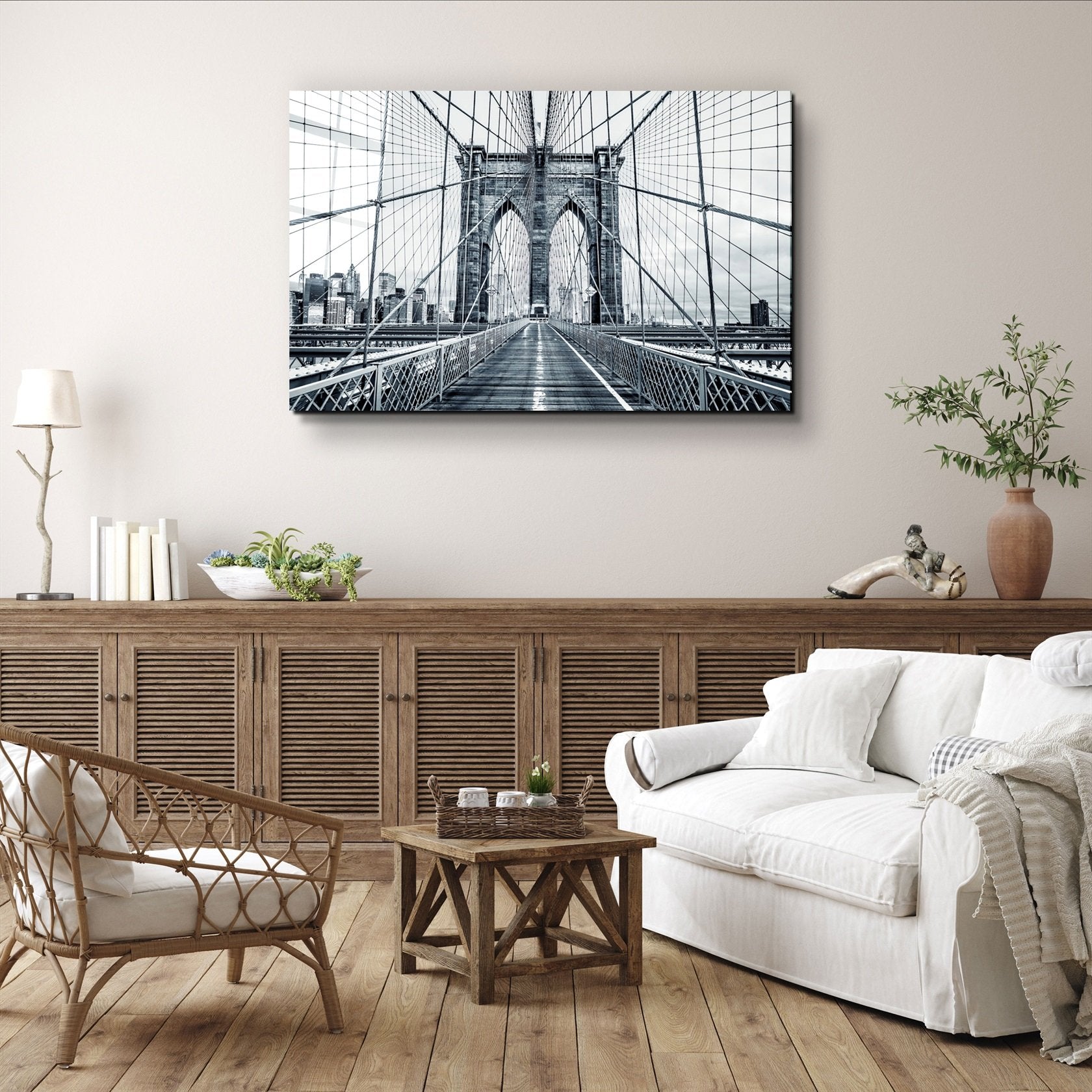 ・„Brooklyn Bridge Retro Grey“・<tc>Glasbild</tc>