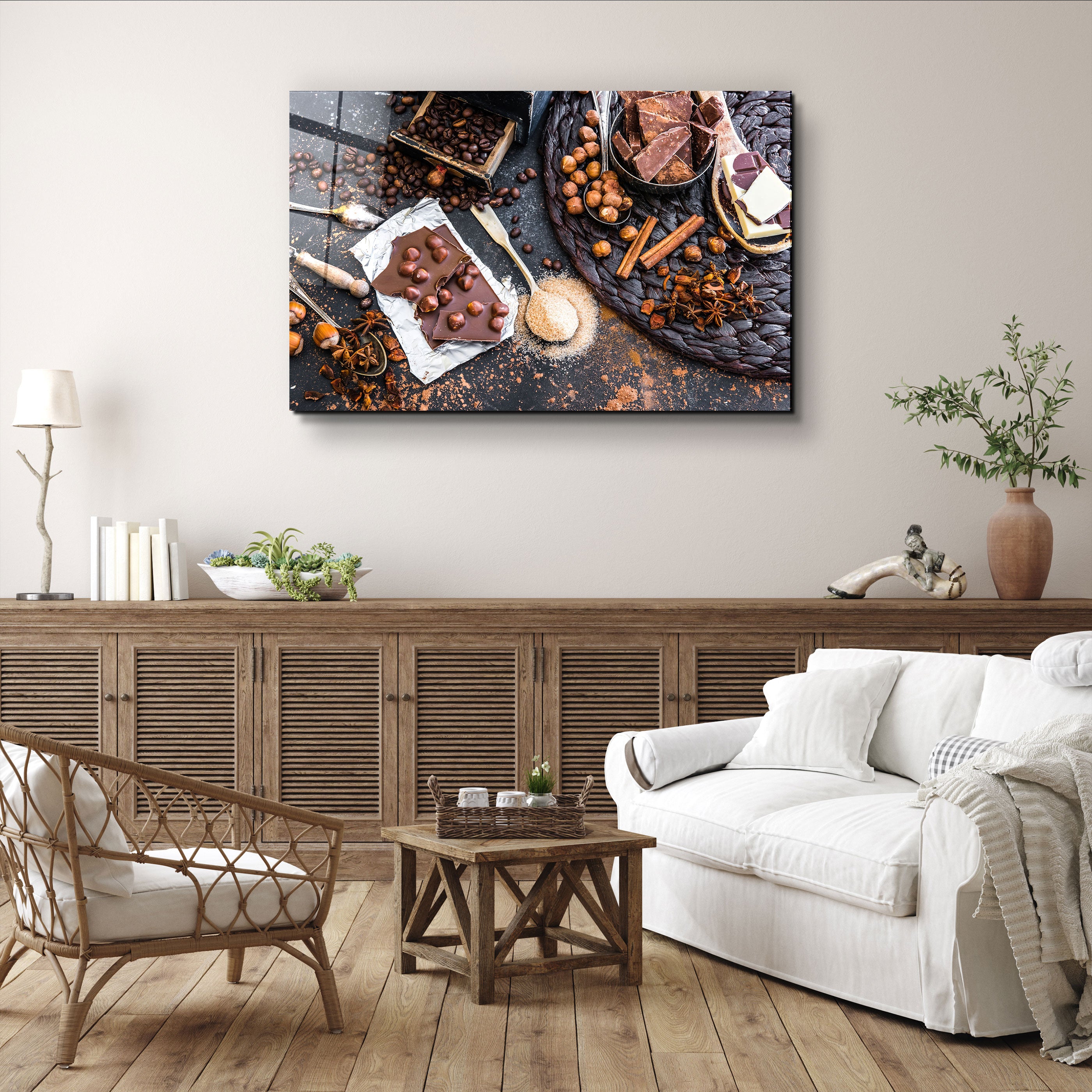 ・« Grains de café et chocolats »・Art mural en verre