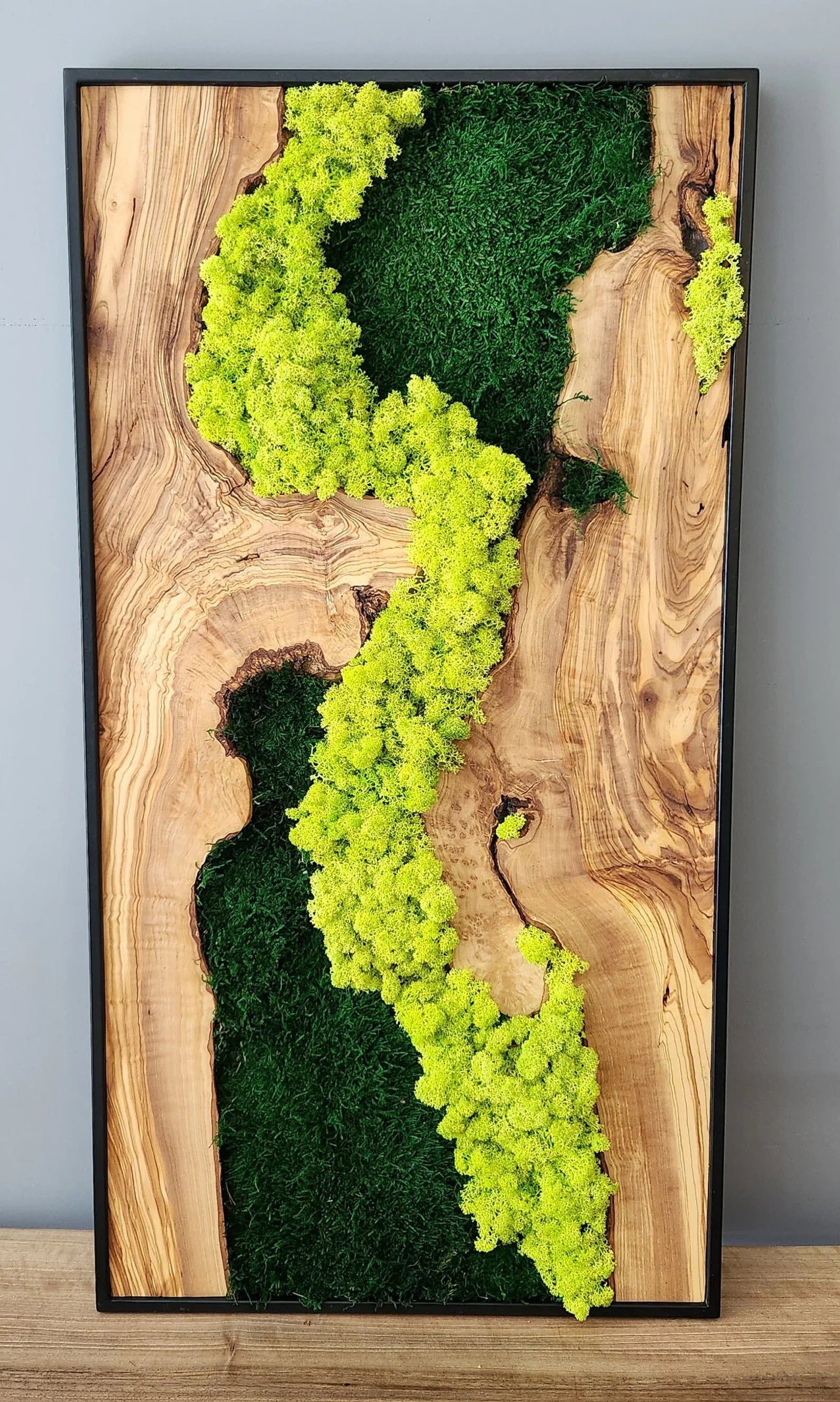 Custom Made Moss and Olive Wood Wall Art Rectangular | Premium Handmade Wall Sculptures