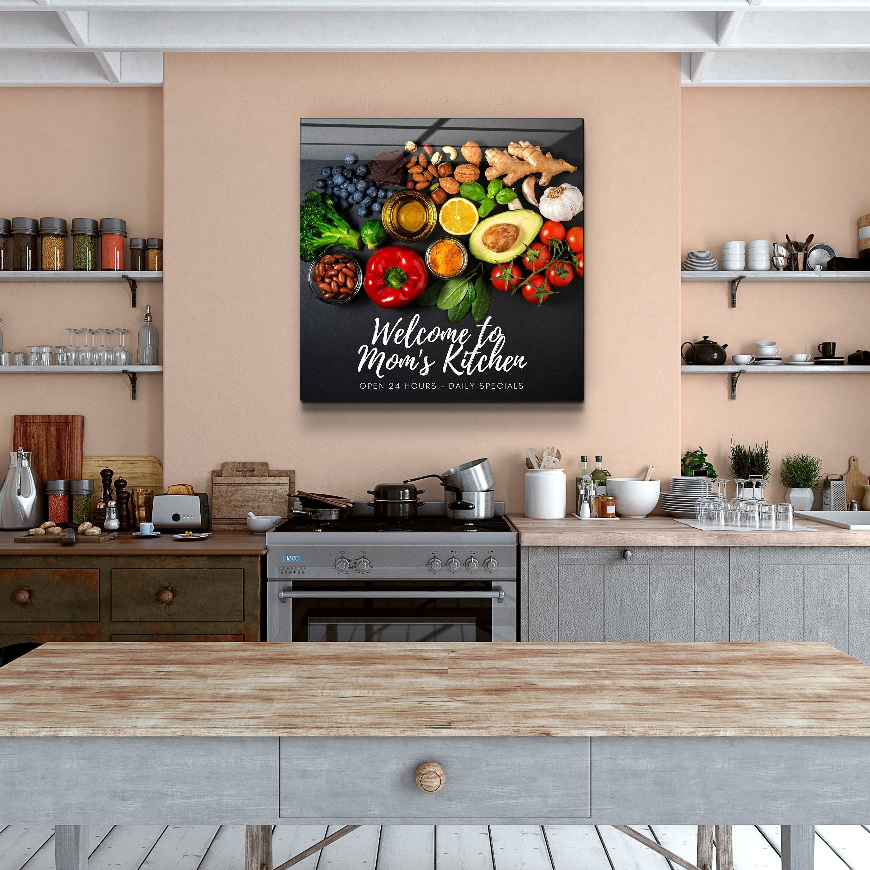 . "Impression personnalisée". Votre café - Art mural en verre de cuisine