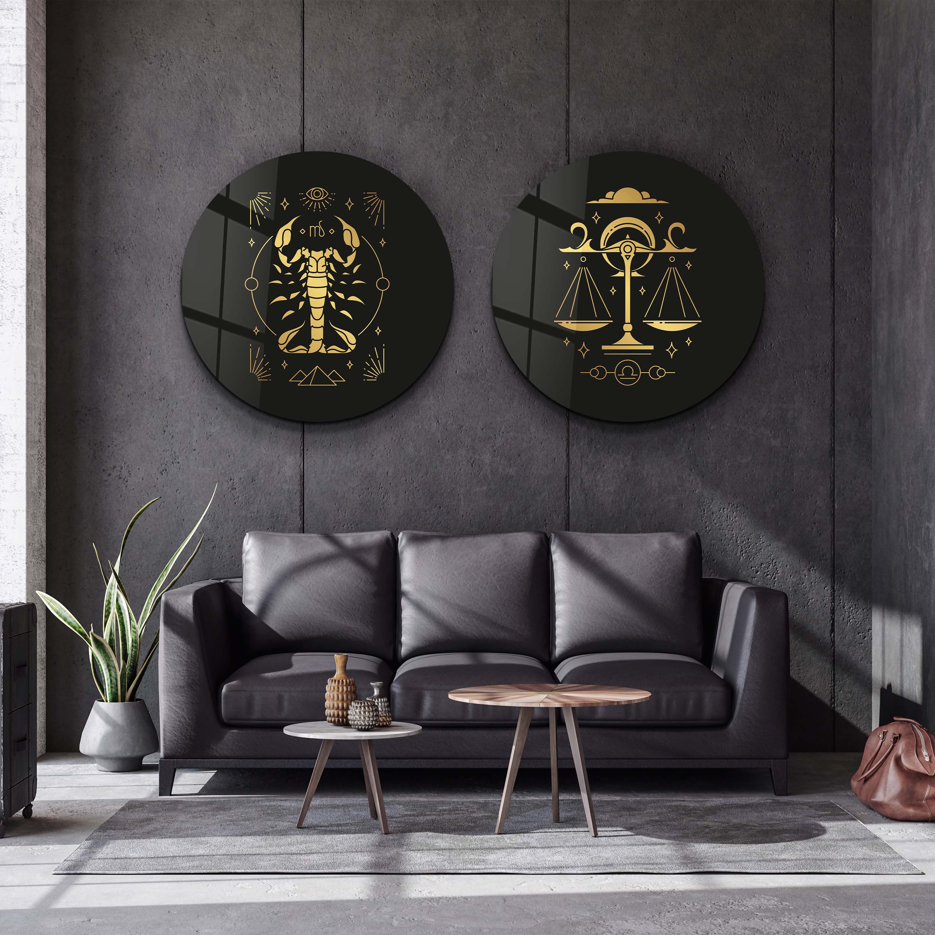 Symboles du zodiaque - Art mural en verre arrondi